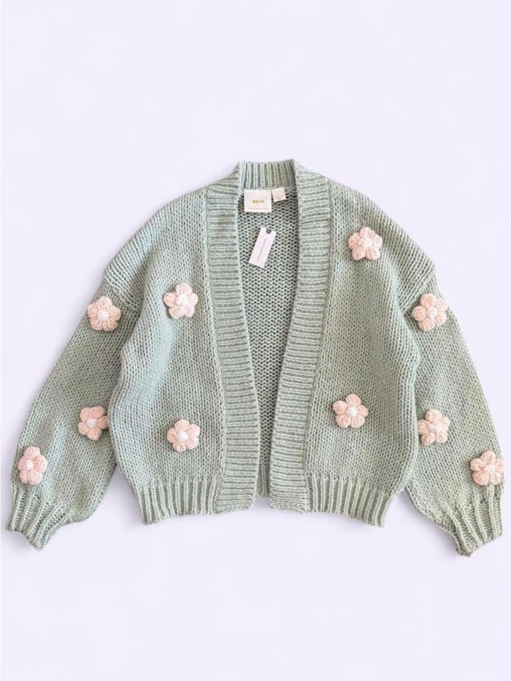 Anthropologie Maeve Susanna Light Green 3D Flower Relaxed Cardigan One Size NWT - Picture 1 of 7
